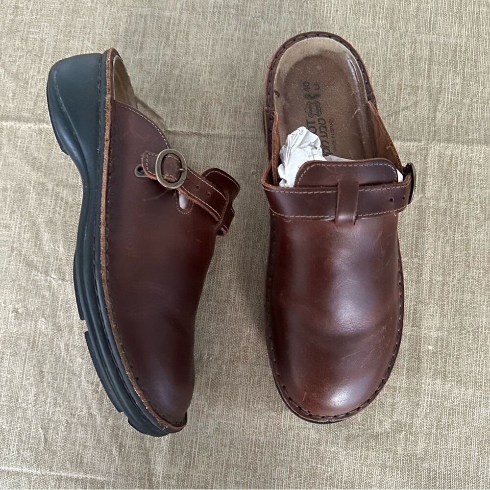Naot Aster Brown Leather Slip On Mules Slide Clog Size 40/ US 9 Buckle Comfort - Picture 3 of 8